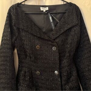 Heiress Beverly Hills Black Tweed Off The Shoulder Button Up Dress NWT size S